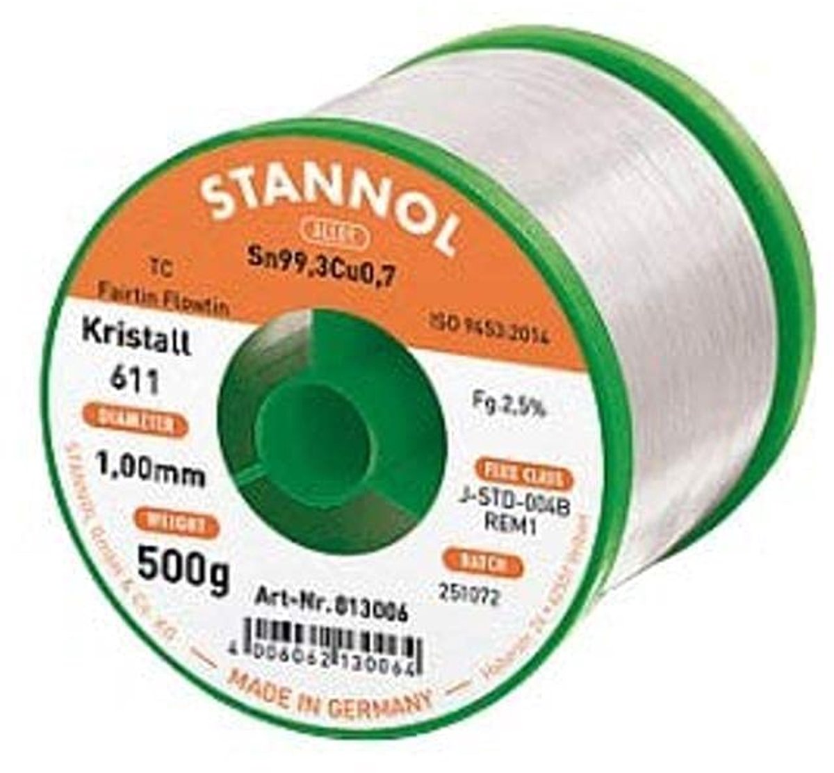 Stannol Solder wire Crystal 611 2.5% 0.8mm FLOWTIN TSC305 (Sn96, Ag3Cu0.5) Fairtin 813009 100g spool 0.8mm x 100g - ShopVlot