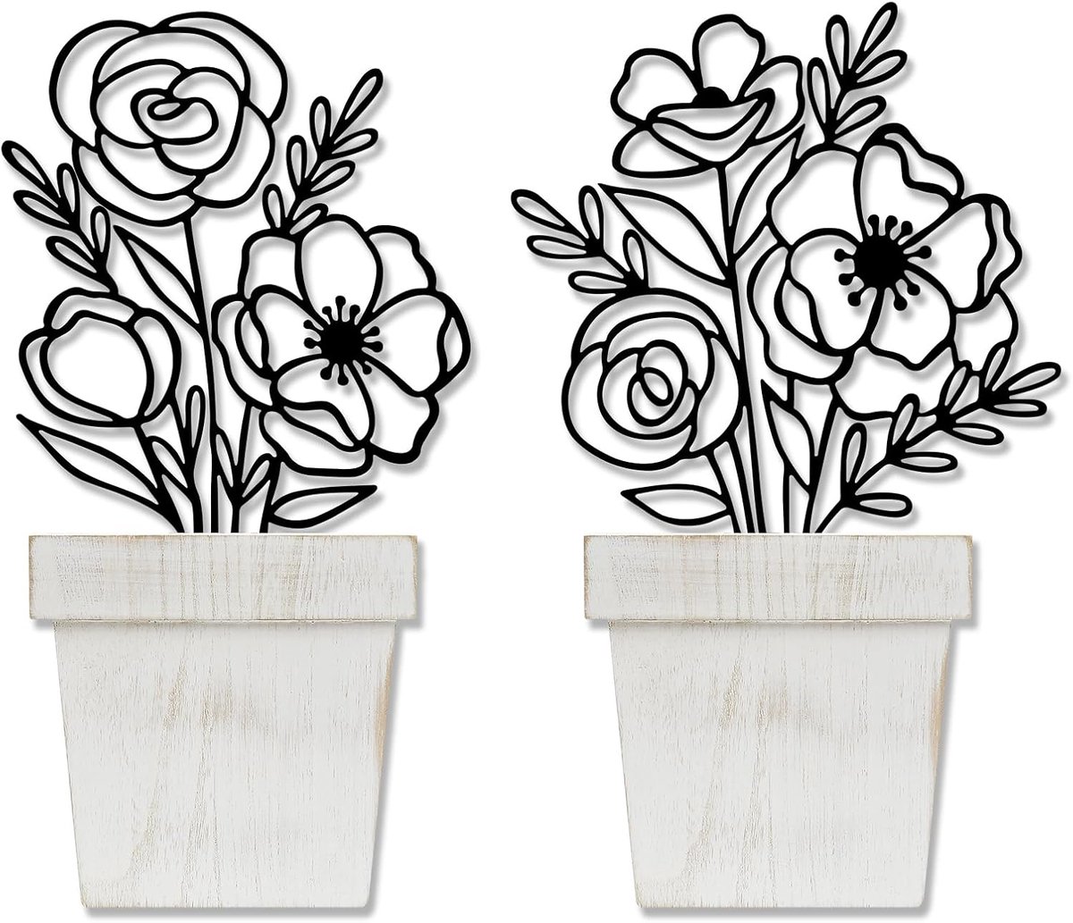 YIYA Wall decoration métal Noir fleur avec pot de fleurs - ShopVlot