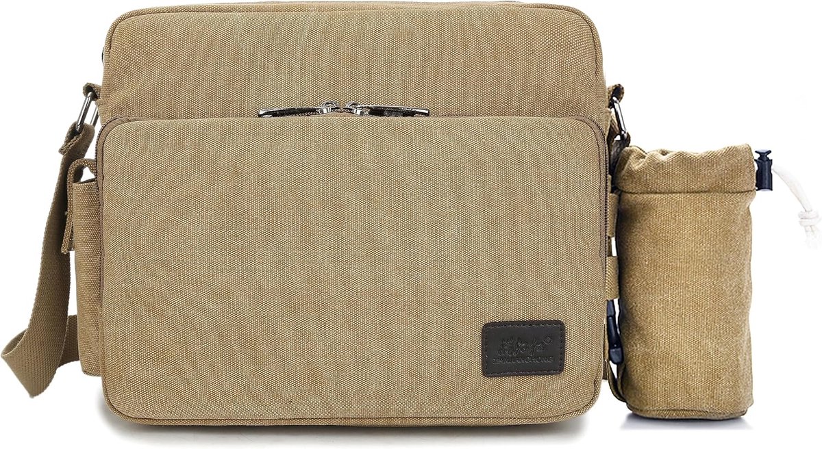 YMTECH Shoulder Bag with Bottle Holder, Canvas Shopping Bag, Men's Crossbody Bag for Leisure, Holiday, Excursions - ShopVlot