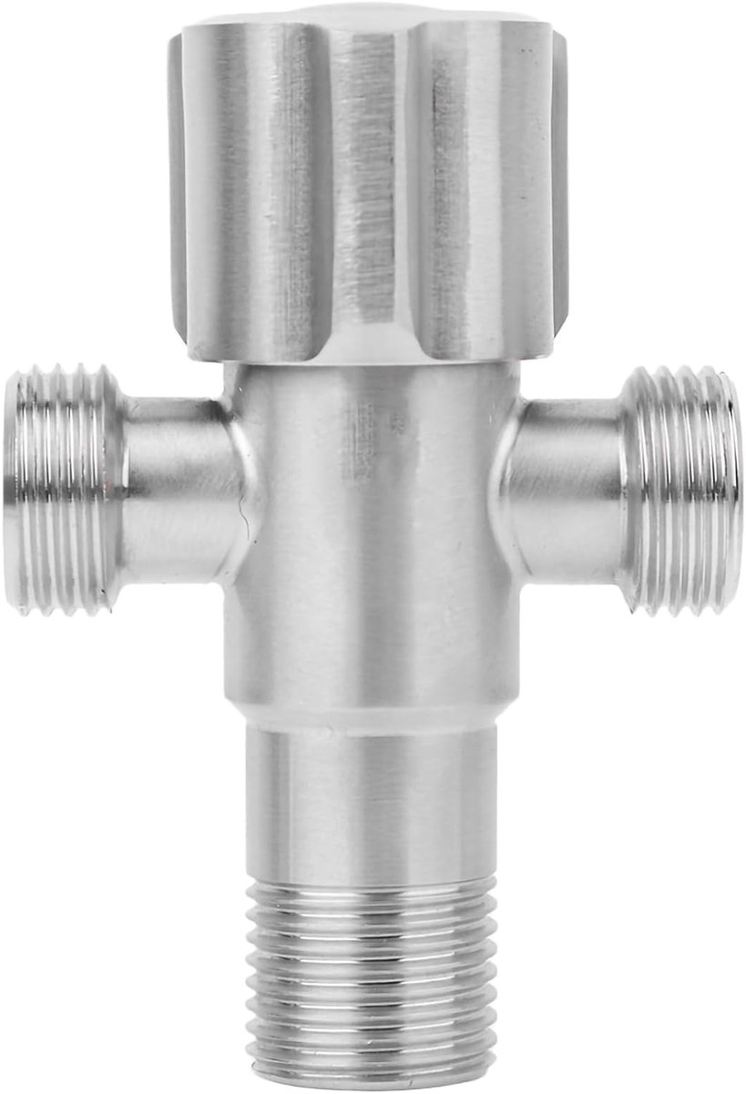 Hoekventiel, G1/2 inch, 1 ingang, 2 uitgangen, combi-hoekventiel, roestvrij staal, waterstop, hogedrukafsluitventiel - ShopVlot