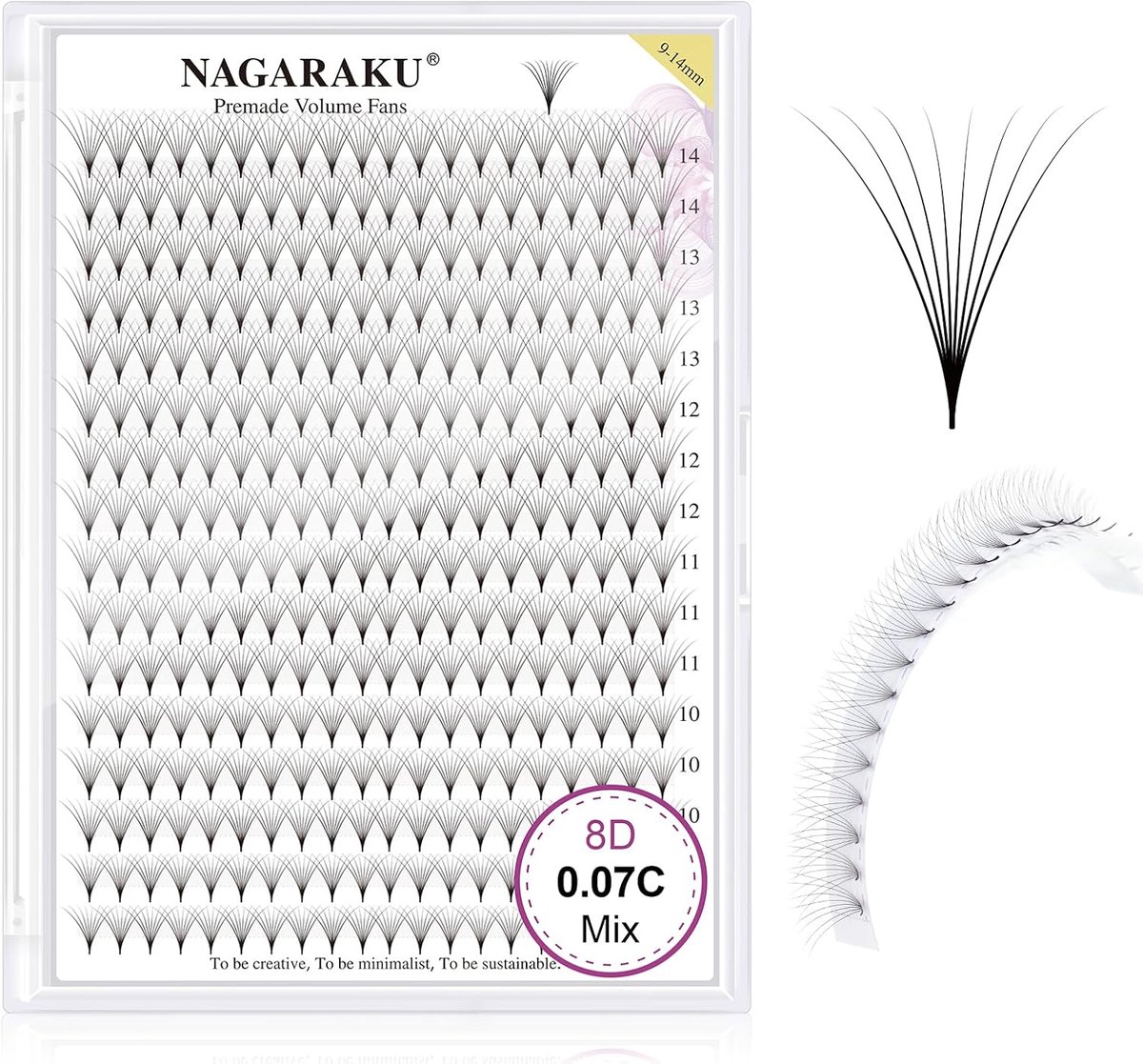 NAGARAKU 8D Premade Fans Eyelashes 320 Contoured Pointed Base No Glue Residue Easily Removable Volume Ready-to-Use - ShopVlot