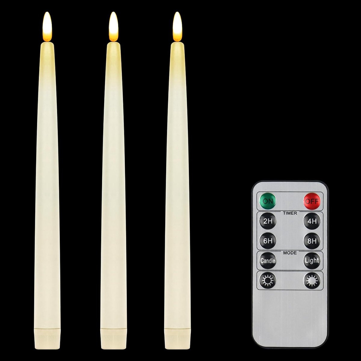 CVHOMEDECO. Flameless Taper Candles with 10 Keys Remote Control, Battery Operated, LED Flickering 3D Wick Window - ShopVlot