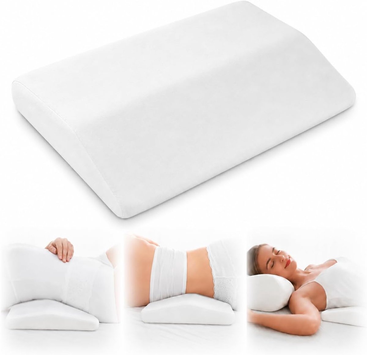 Lendenkussen, traagschuim, 60 x 30 cm, voor bed en bank, wit - ShopVlot
