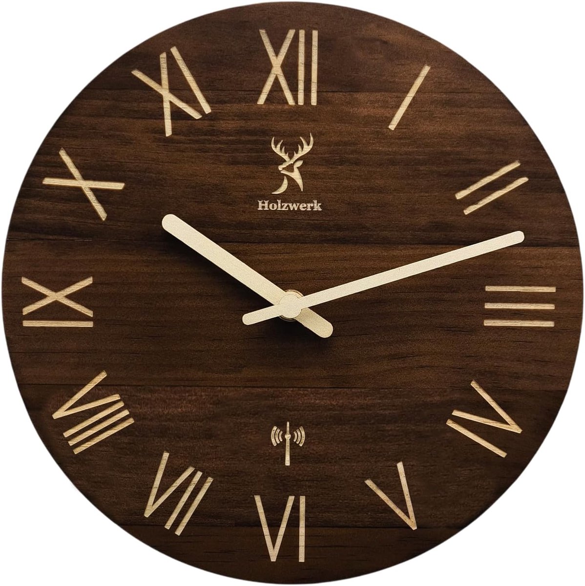 Holzwerk Germany Vintage Radio Controlled Wall Clock Made of Natural Wood, Vintage Radio Clock, Noiseless Movement - ShopVlot