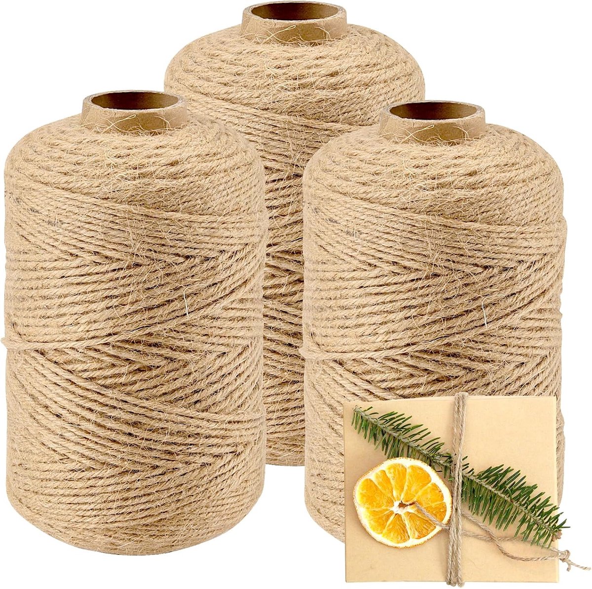 Jute Cord, 3 Pieces, 500 m x 2 mm, Braided Jute Rope, Garden Cord, Jute Package Cord, Craft Cord for DIY Household - ShopVlot