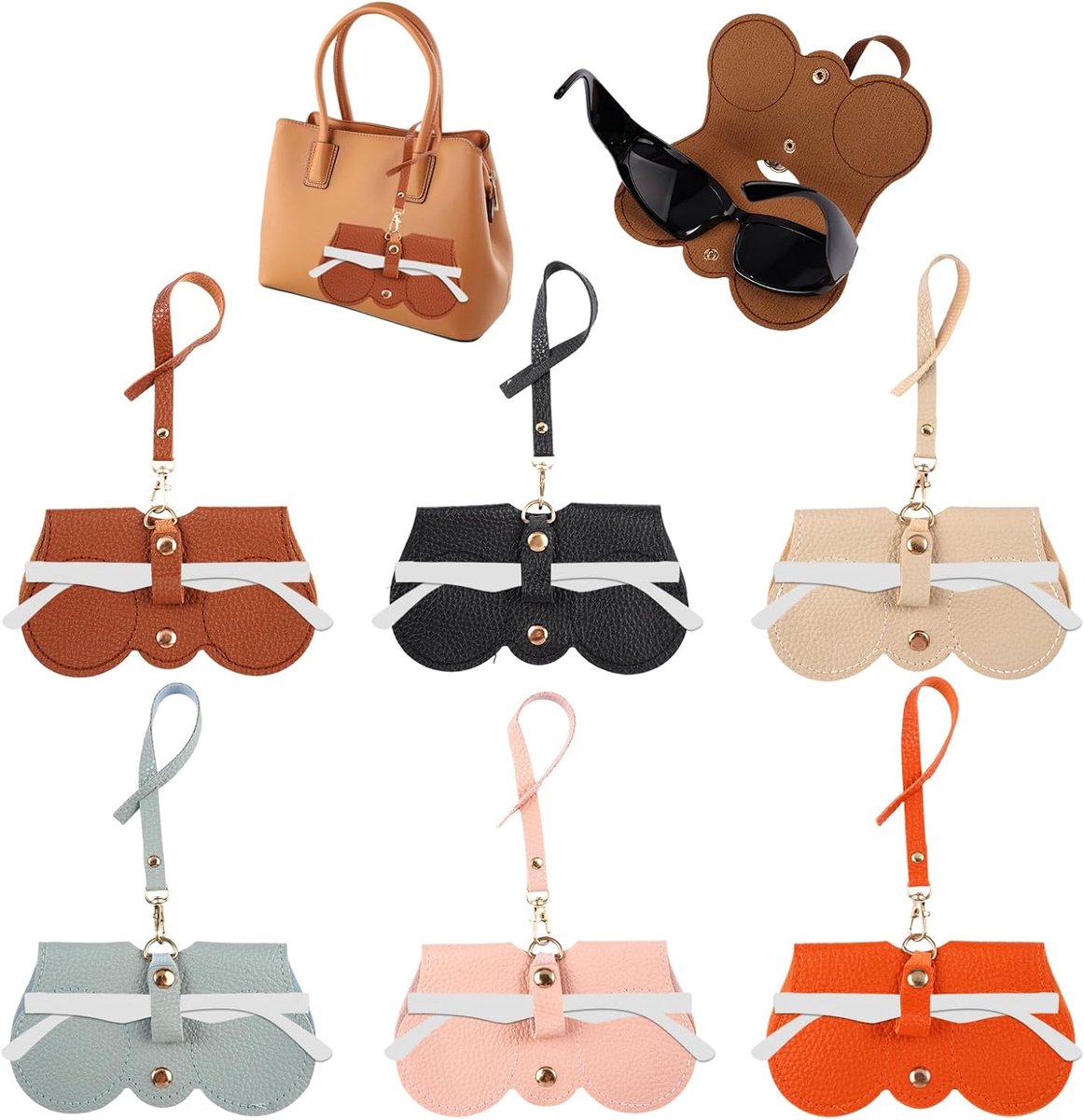 6 Pieces Soft Leather Sunglasses Case with Lanyard 15×8cm - Slim soft shell to protect sunglasses safely during daily - ShopVlot