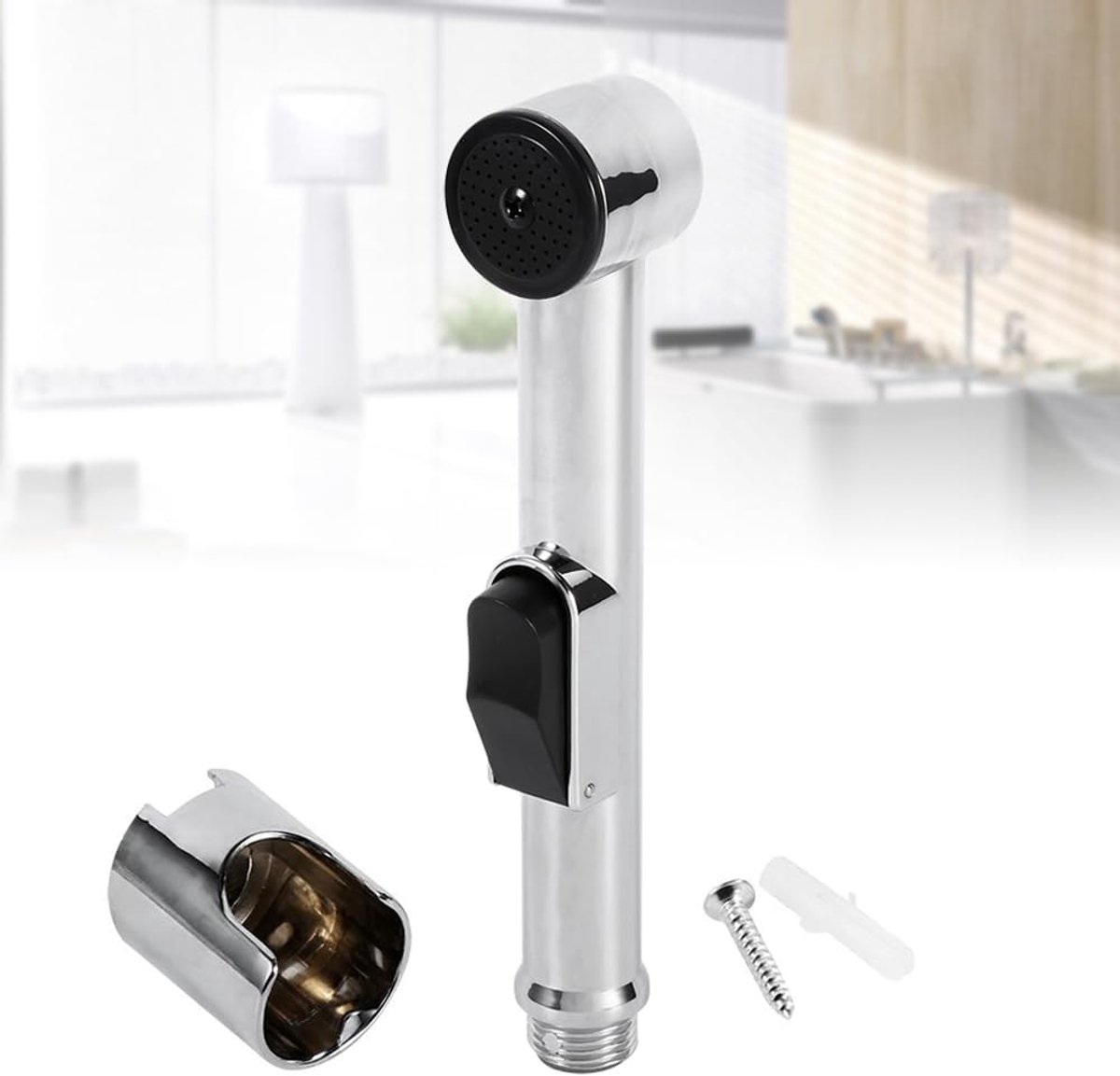 Chrome Shower Sprayer Push Button Adjustable Shattaf Toilet Bidet Water Spray Cleaning Tap, with Bracket+Screw, for EU - ShopVlot