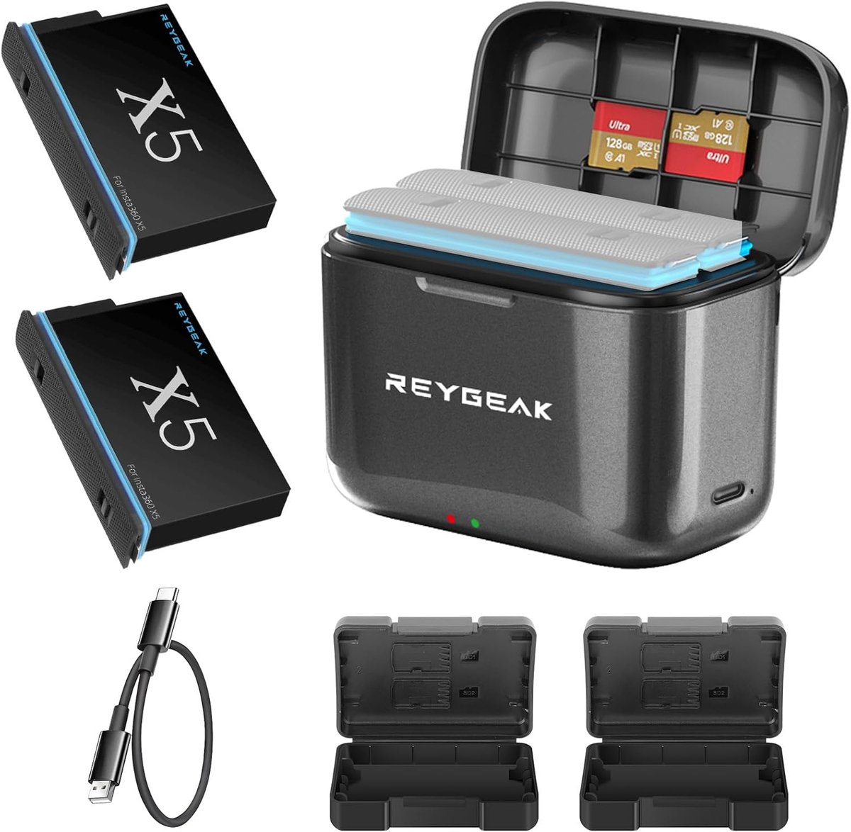 REYGEAK Rechargeable Lithium Battery for Insta-360 X5, 2 x 2800mAh High Performance Batteries with Charger for - ShopVlot