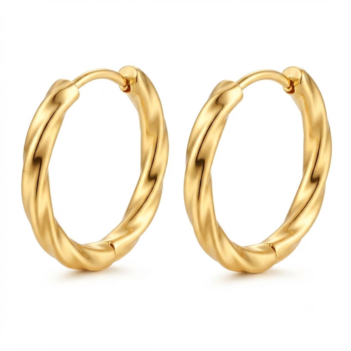 Oorringen Dames – Goudkleurige Oorbellen Dames – Gedraaid Design – 316L Chirurgisch Staal – 15 mm