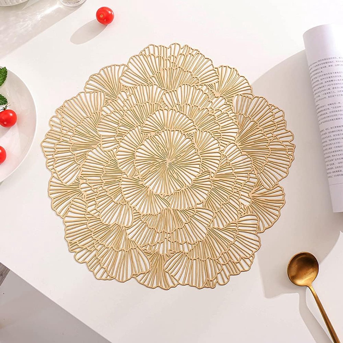 Set of 4 Flowers placemats set of 4 PVC placemats hollow table placemats heat resistant non slip dining room placemats - ShopVlot