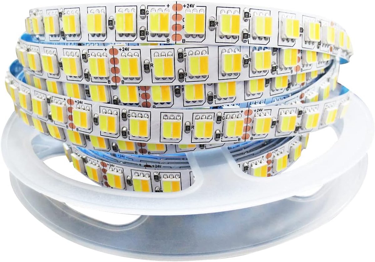 24V 2 in 1 LED Strip CCT Cool White + Warm White, Color Temperature Adjustable (2800K to 6500K) 5M Light IP20 Total - ShopVlot