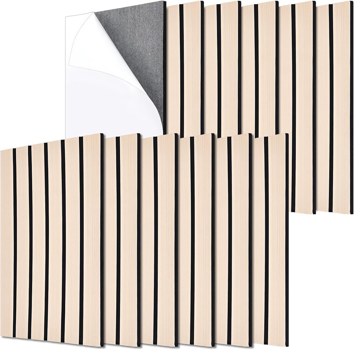 12 akoestische panelen, decoratieve panelen, 40 x 30 x 0,9 cm dik, geluidsisolerend, van pvc, met houten latten, voor - ShopVlot