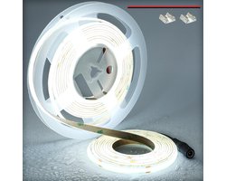 TOPAI 24V COB LED Strip 5M Waterproof IP65 Cool White 6000K 480LEDs/M Super Bright CRI>90 Outdoor/Indoor Cuttable - ShopVlot