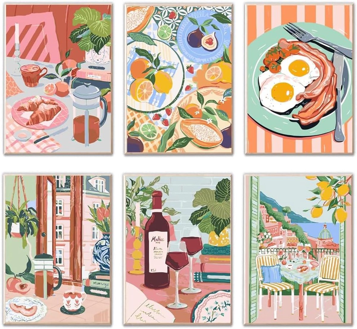 KMFASVX 6 stuks schilderen op nummer voor volwassenen, doe-het-zelf olieverfschilderij op nummer, eten voor beginners - ShopVlot