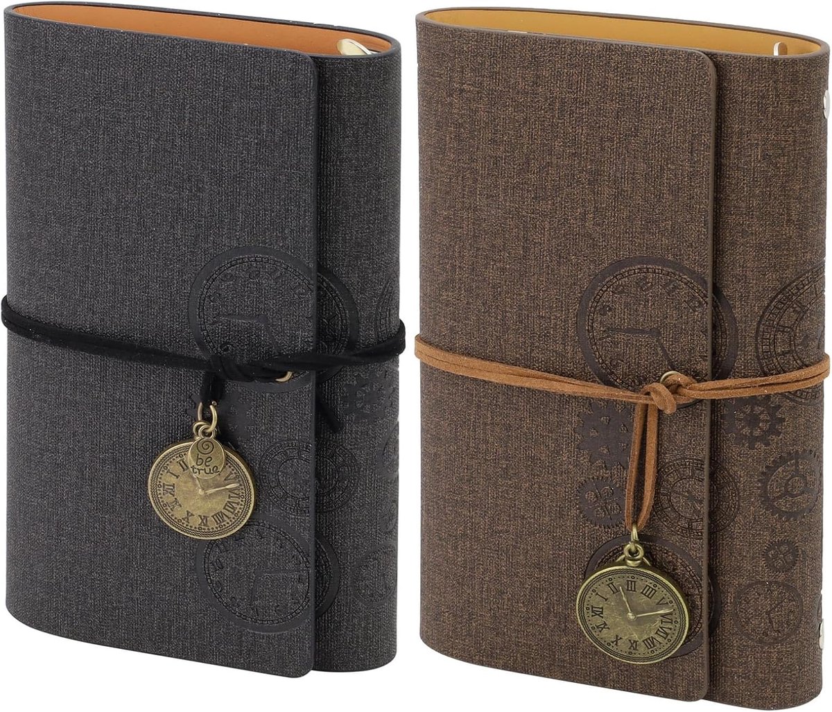 Yitexin 2 Pcs A6 Travel Diary PU Leather Refillable Travel Diary with 6 Holes, Sketchbook with Rayate Pages, White - ShopVlot