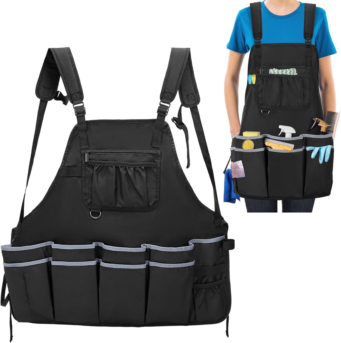 HODRANT Large Cleaning Apron with Double Shoulder Strap - Apron with Pockets for Housework and Cleaning – Suitable For - ShopVlot
