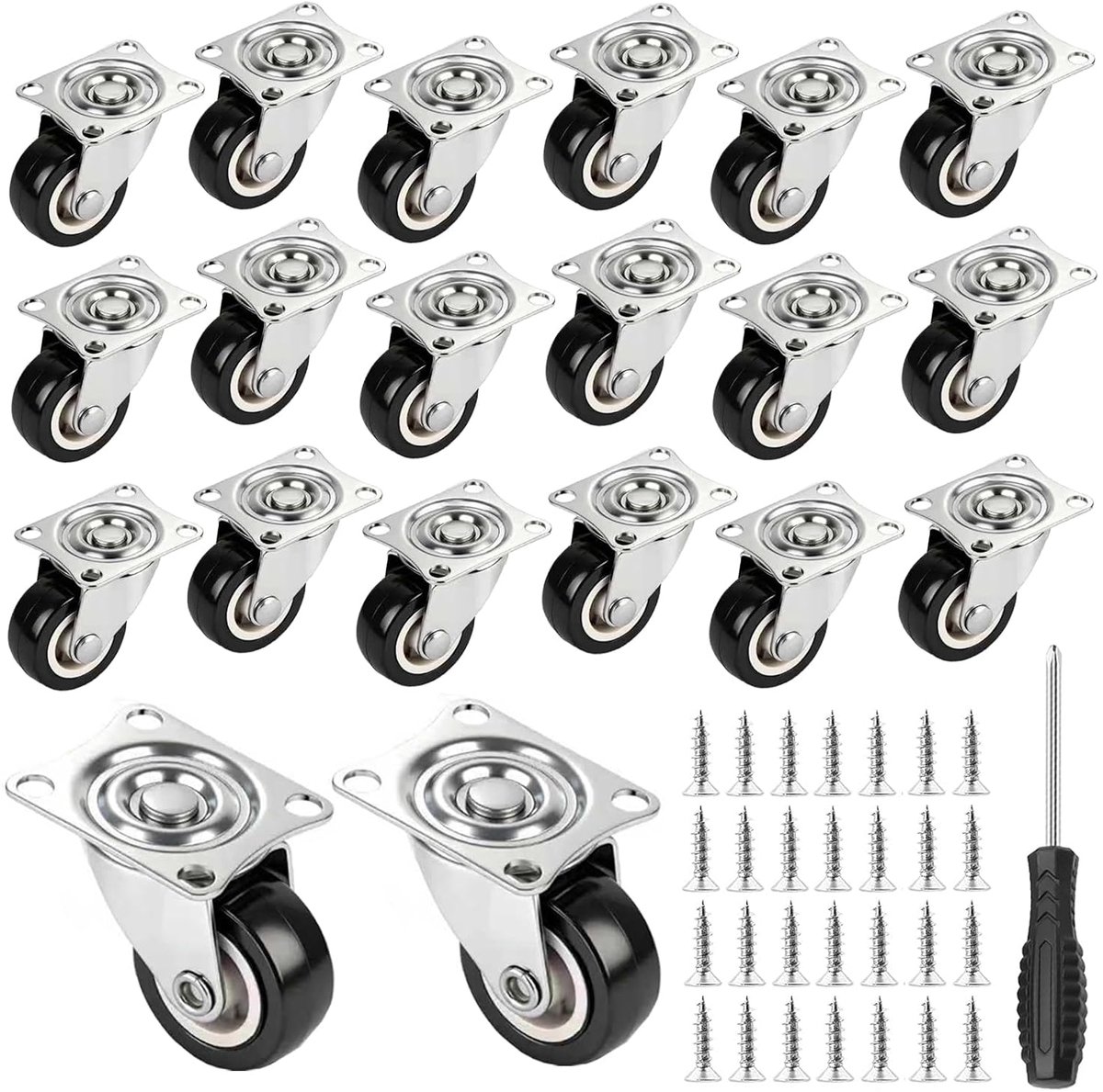 20 stuks meubelwielen, klein, 25 mm, mini-wielen voor meubels, zwenkwielen voor meubels, klein, transportwielen, 360 - ShopVlot