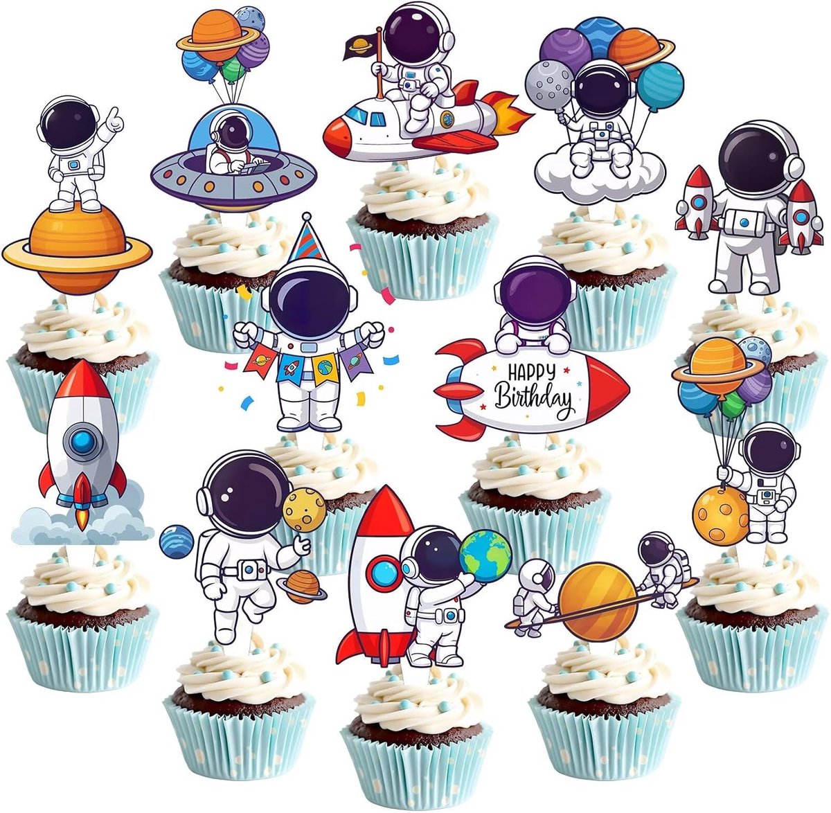 24 stuks ruimte cupcake toppers feestdecoratie astronaut - ShopVlot