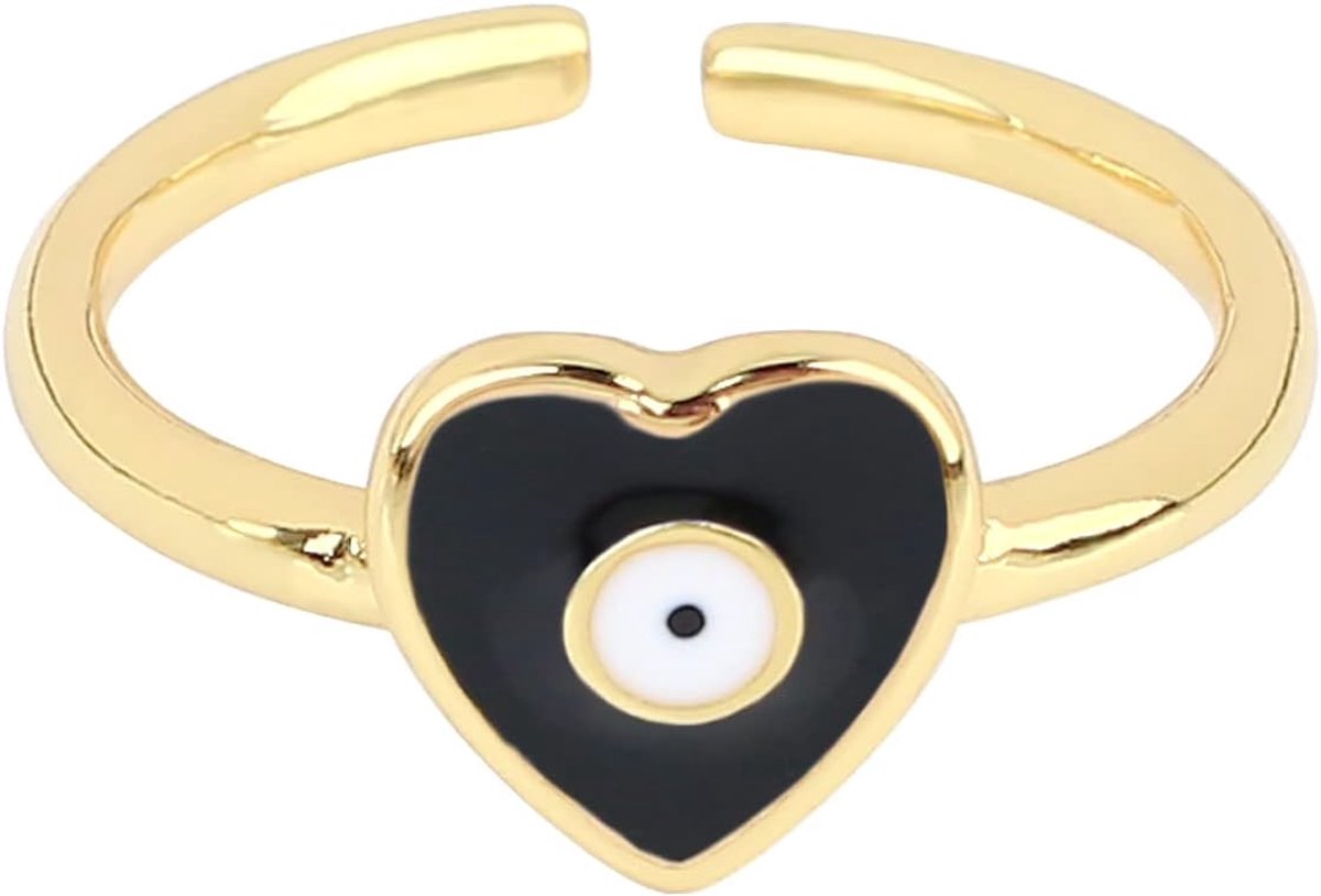 KELITCH Heart Evil Eye Solid Band Rings Adjustable Stacking Rings Finger Joint Midi Rings for Women - ShopVlot