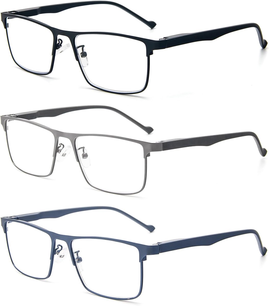 KoKoBin Set of 3 rectangular reading glasses with spring hinges and blue light blocking reading glasses, lightweight - ShopVlot