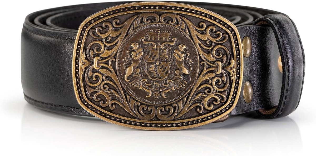 Tobias Men's Traditional Belt, Black Nappa - Genuine Leather Costume Belt for Leather Trousers Made of Wild Bone - ShopVlot