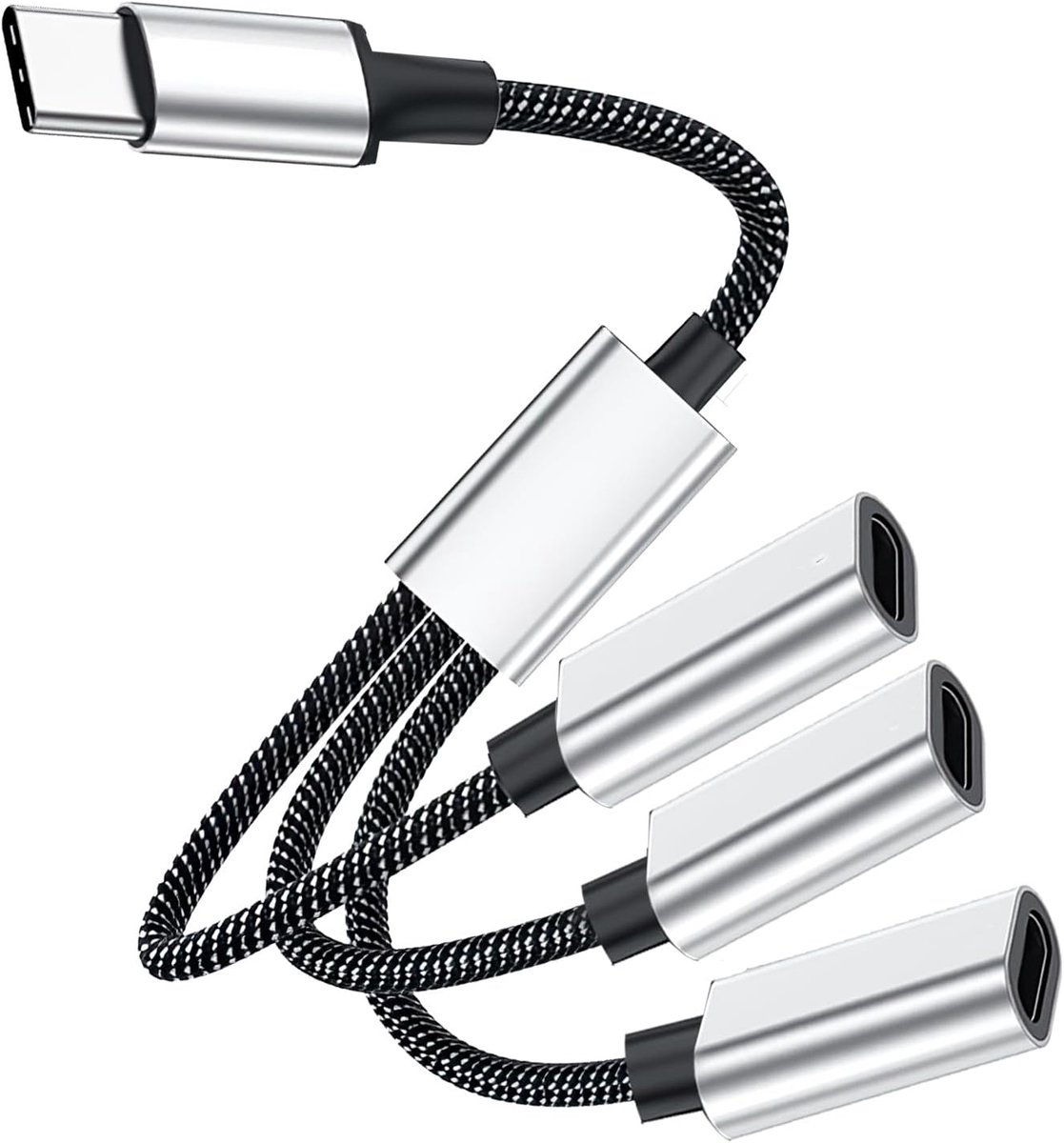 C naar C adapter met splitterkabel - draagbare USB oplader met 3 C poorten - ideaal voor opladen en datatransfer - ShopVlot