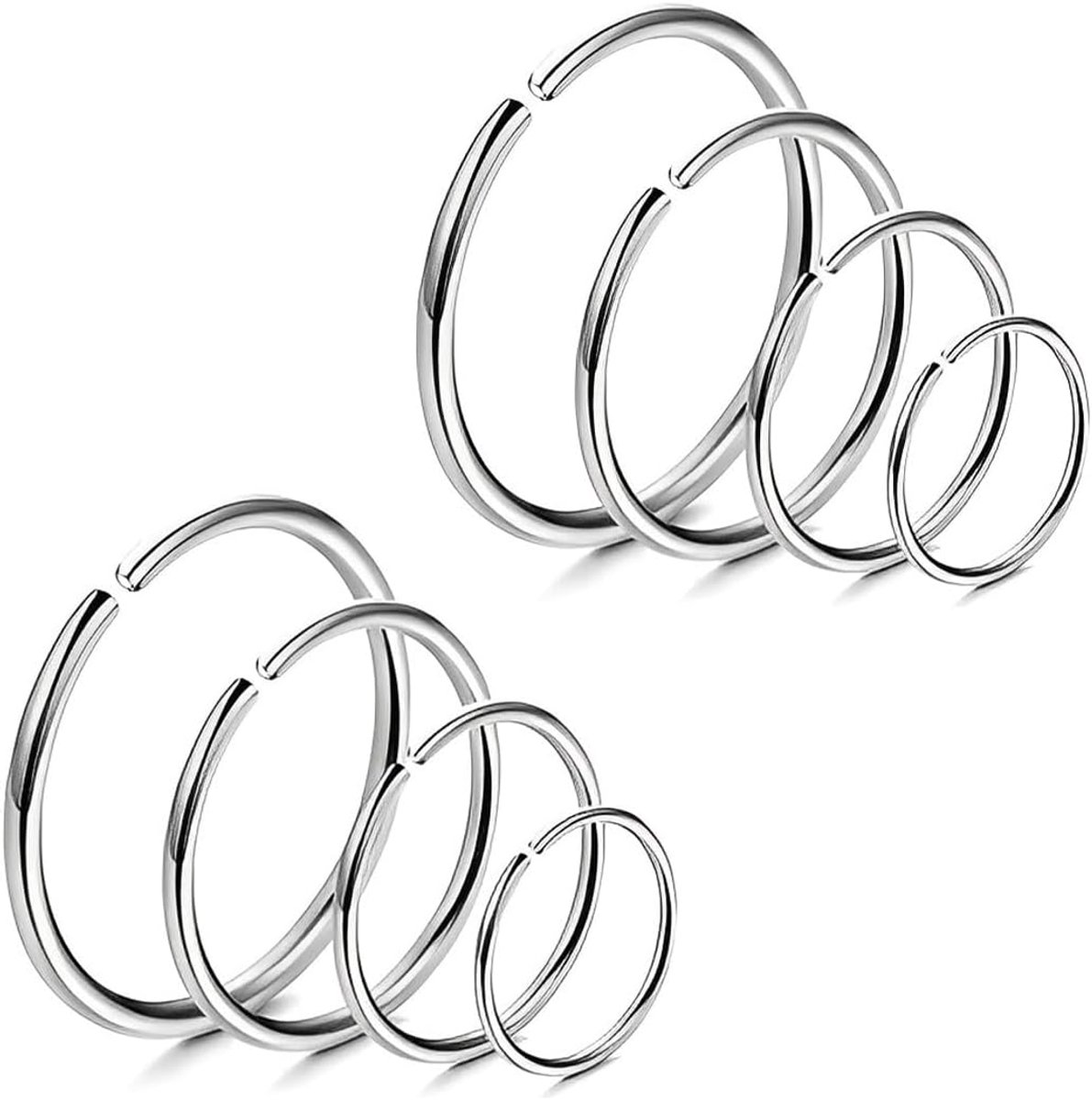 Neusringen set van 8 - roestvrij staal - voor neus, septum, tragus en kraakbeen - veelzijdig gebruik - ShopVlot