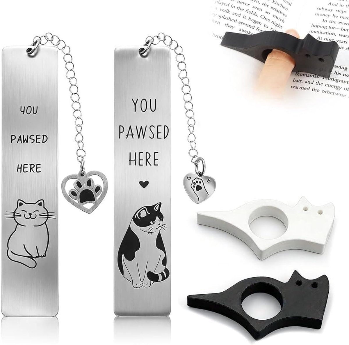 Katten boekenlegger set 4 stuks - schattige kattenvorm - duimboekenlegger - markeer pagina's met stijl - ShopVlot