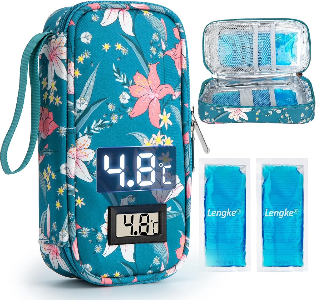 Insuline koelbox met temperatuurdisplay - compacte tas - waterproof met 2 ijspakjes - ideaal voor op reis - ShopVlot