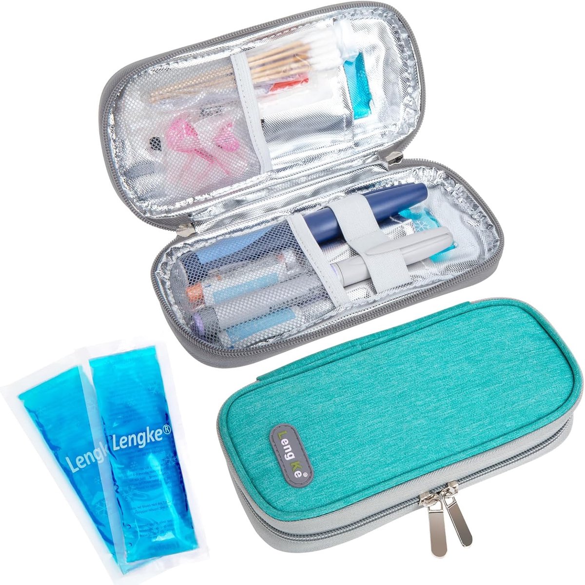 Insuline koeltas met 2 herbruikbare koelpacks - groen - modern en compact - optimale medicijnbescherming - ShopVlot