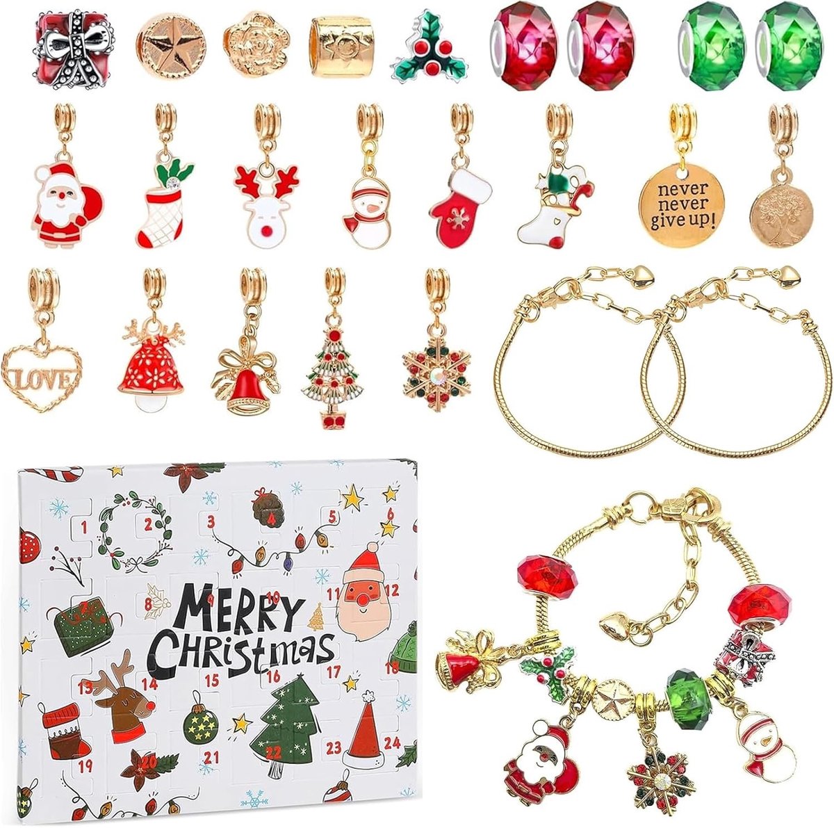 Adventskalender met 24 Dagen - DIY Sieraden Set met Armbanden en Bedels voor Meisjes en Tieners - Perfect Kerstcadeau voor Vriendinnen en Creatieve Projecten