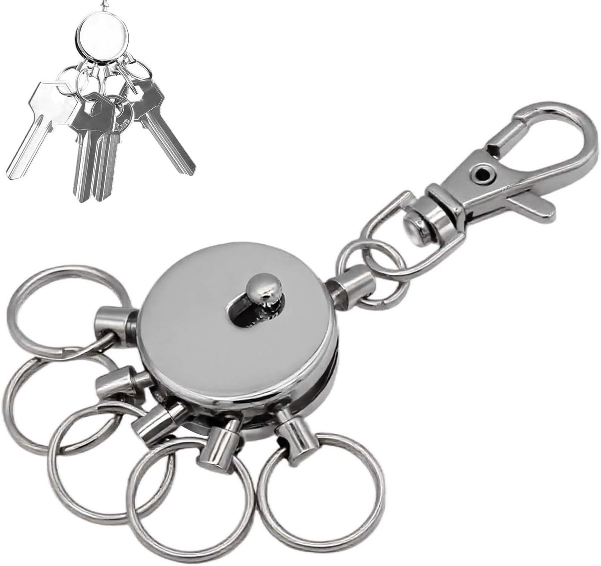 Sleutelhanger met carabiner - zwarte chroom - 6 verwijderbare messing ringen - perfecte organisatie voor autosleutels - ShopVlot