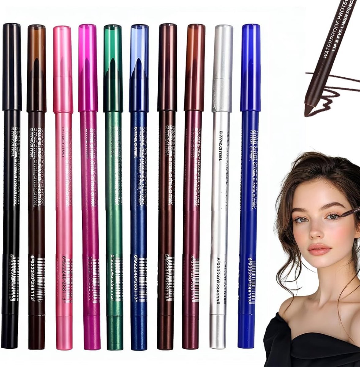 Eyelinerset 10 stuks - mat glinsterende stift - veegvast en intrekbaar - creatieve looks voor elke gelegenheid - ShopVlot