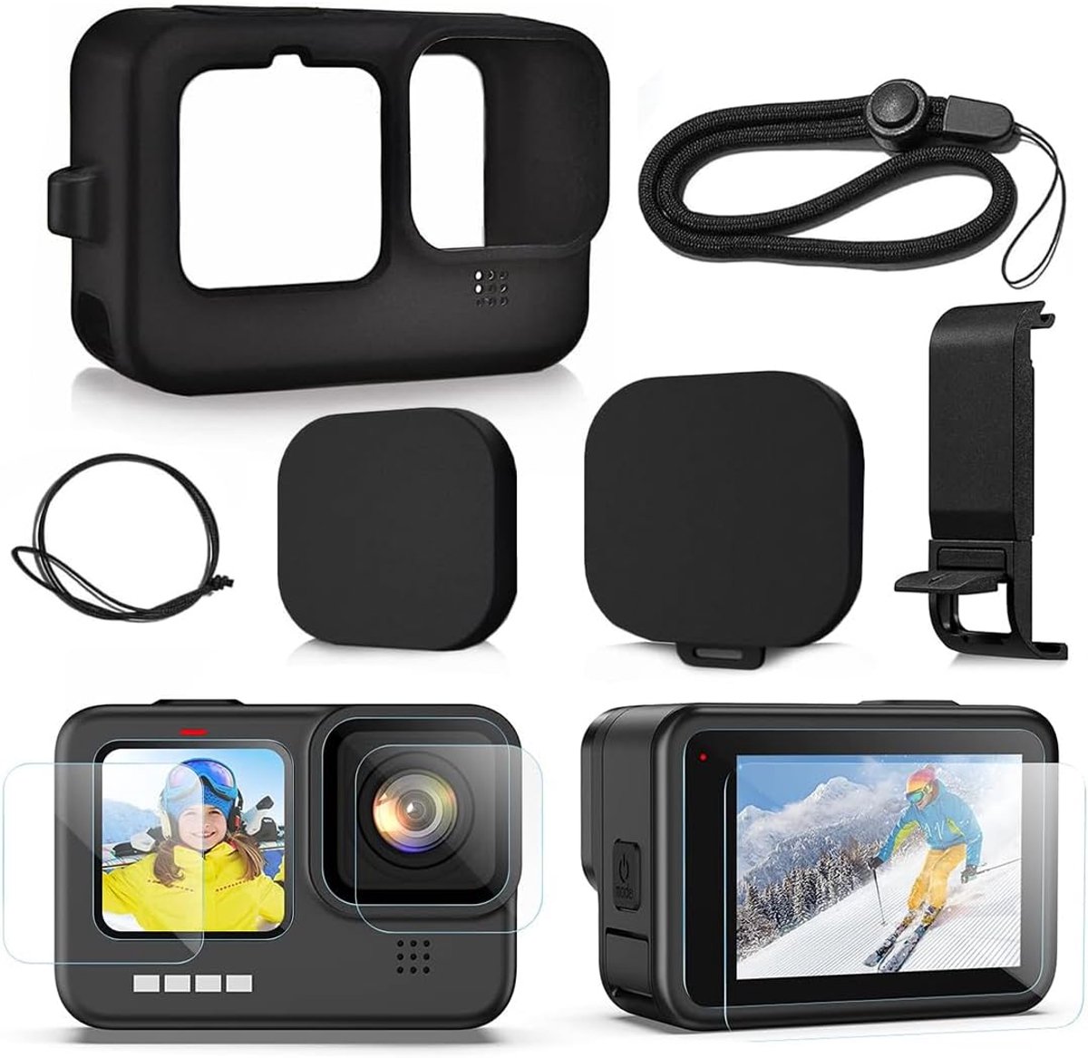 Siliconen hoes voor Go Pro Hero12/Hero11/Hero10/Hero9 - Zwart - Inclusief lenskap en schokbescherming - ShopVlot