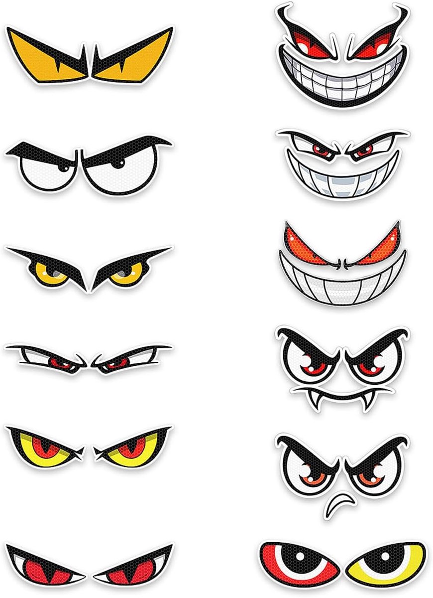 Cartoon Eye Stickers 12-Piece - Reflecterende Decoratieve Stickers - Waterdicht - Voor Motorrijden en Auto's - ShopVlot