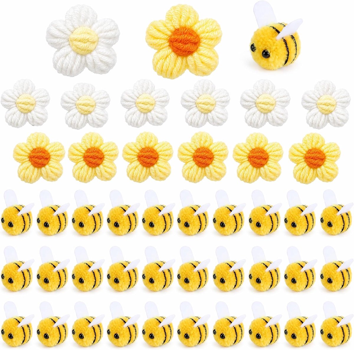 Vilten bijen bloemen decoratie 40 stuks - pluche bijen en gehaakte bloemen - voor doe-het-zelf projecten - ShopVlot
