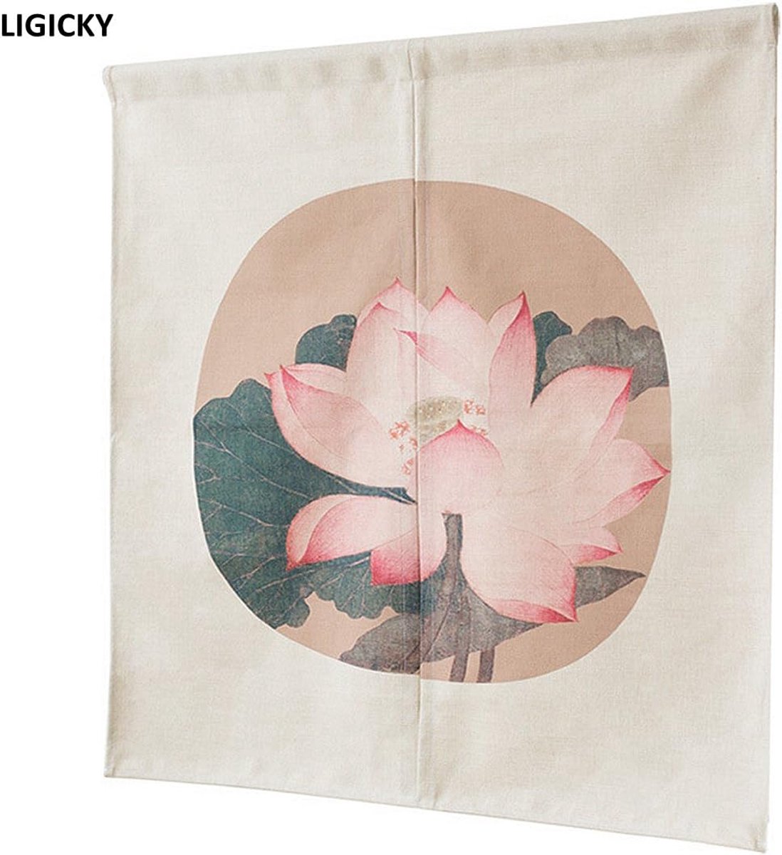 Deur gordijn 85 x 90 cm - katoenen linnen - vintage lotus bloem - privacy en decoratie - ShopVlot