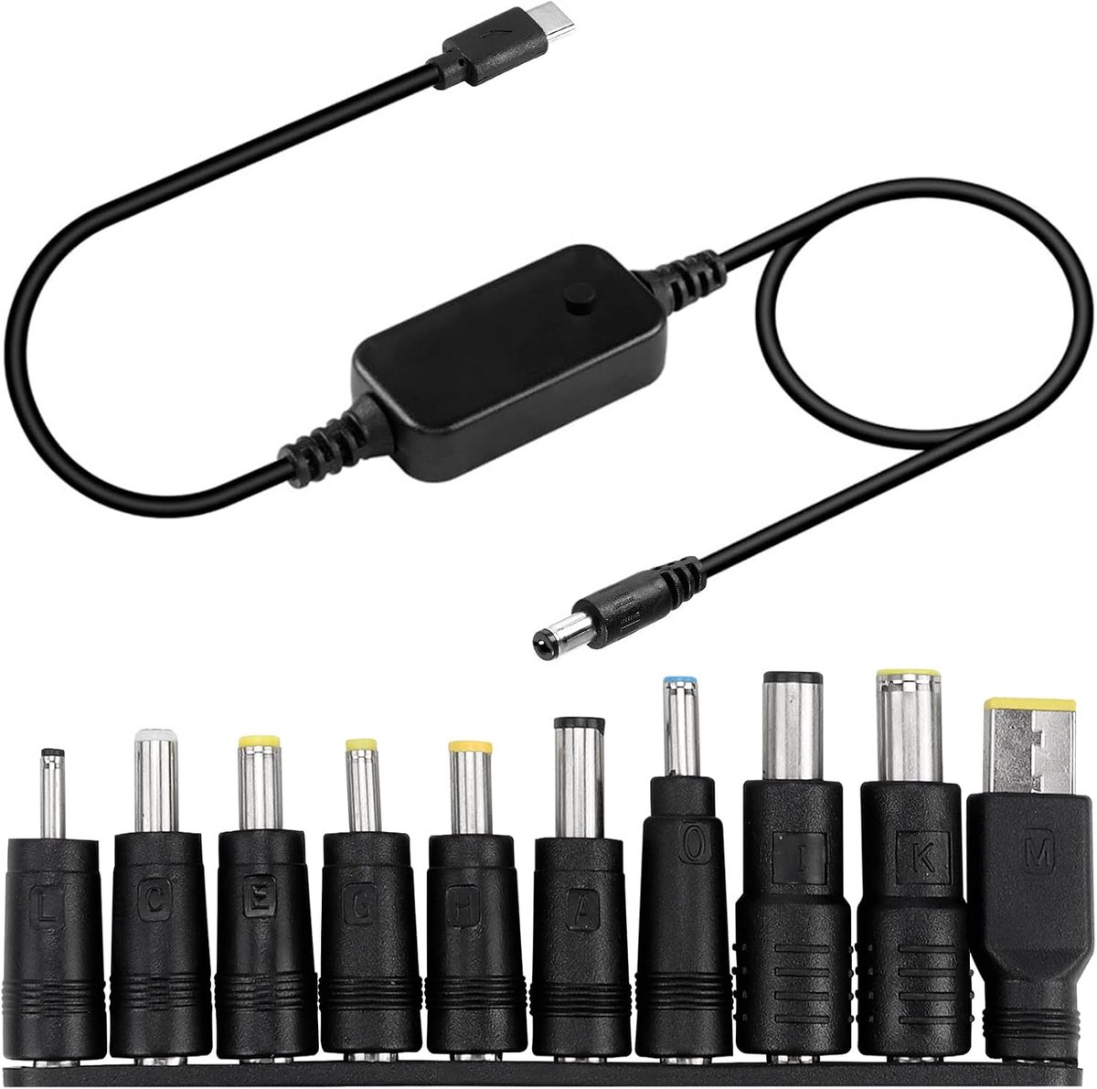 PD naar DC adapter kabel - type C plug naar DC5521 plug - instelbare spanning 5V/9V/12V/15V/20V - ShopVlot