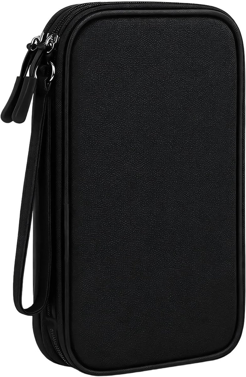 Draagbare dubbele laag kabelopbergtas voor elektronische accessoires, multifunctionele reisaccessoires voor opladers, USB-kabels en powerbanks, zwart