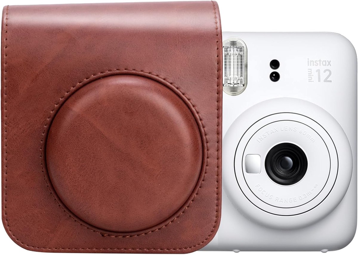 Camera case voor Fujifilm Instax Mini 12 - PU leren hoes - Retro bruin - Bescherming tegen krassen - ShopVlot