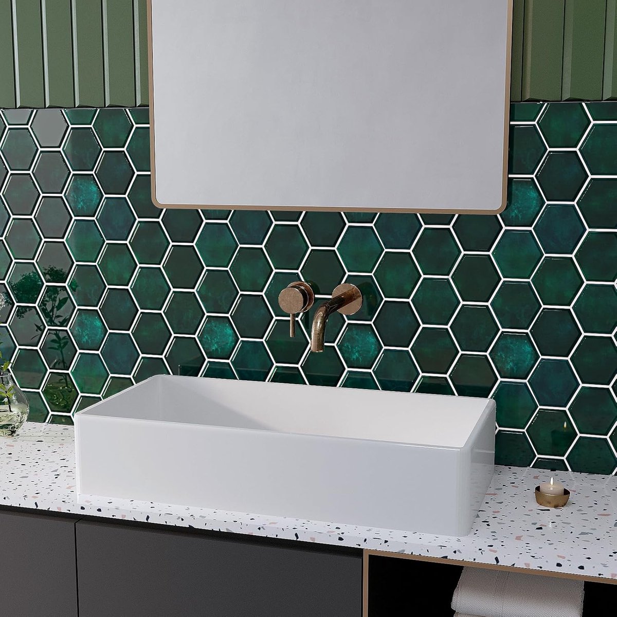 Tegels stickers hexagonaal 12x12 inch - groene marmerlook - 3D effect - ideaal voor keuken en badkamer - ShopVlot