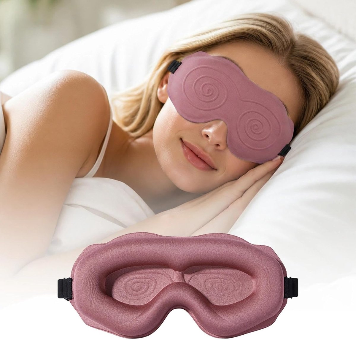 Slaapmasker 3D-ergonomie - oudroze - verstelbaar - ideaal voor thuis en onderweg - ShopVlot