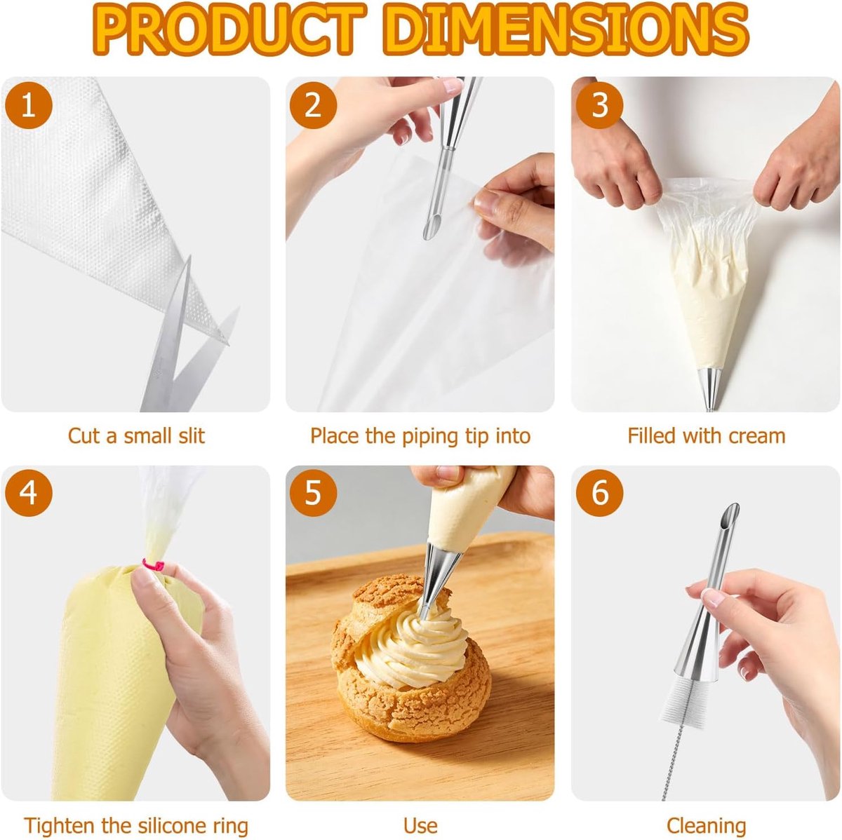 Bladerdeeg Cream Vulling Kit - 6 RVS Spuittips - 100 Spuitzakken - Perfect voor Donuts en Cupcakes - ShopVlot