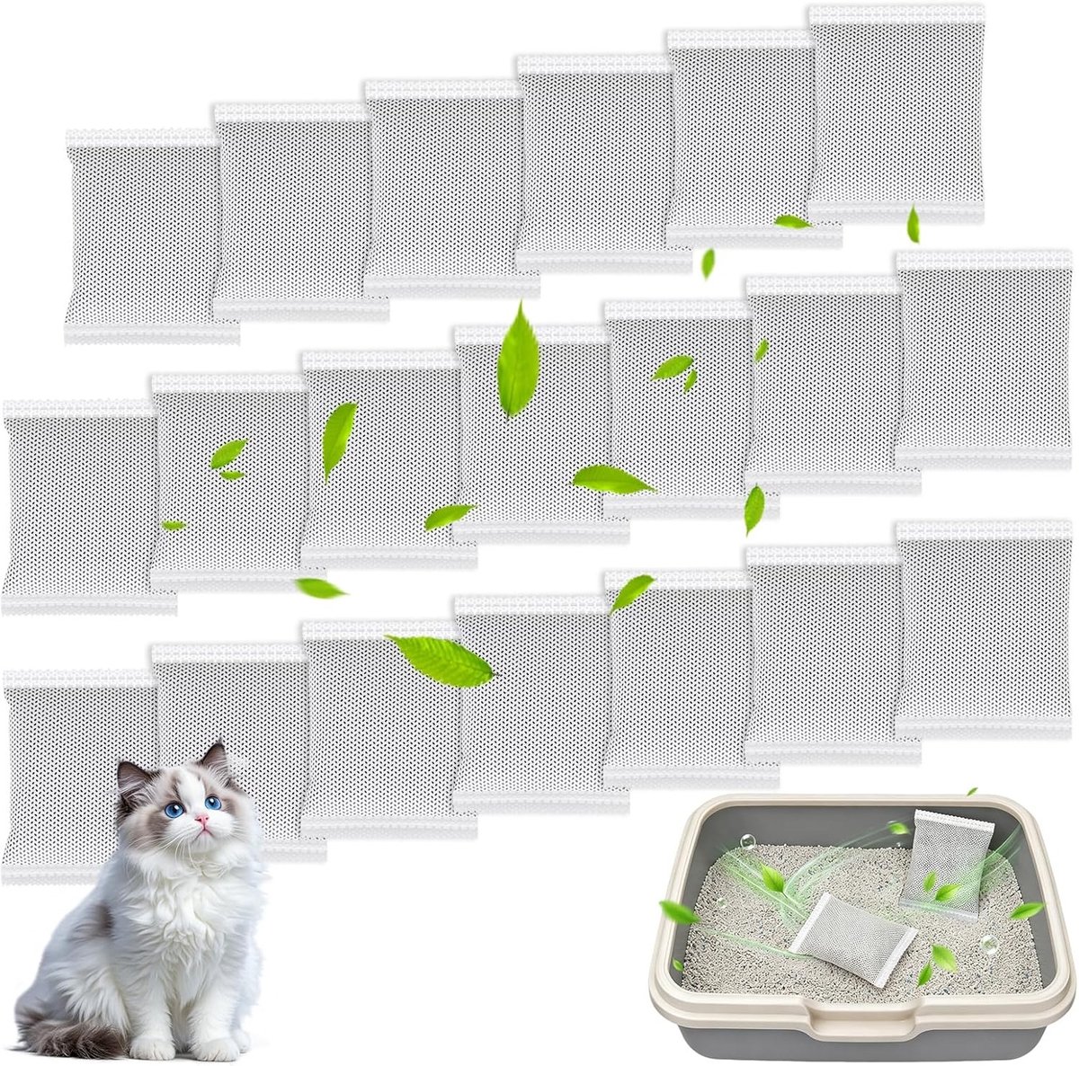 20 Stuks Geactiveerde Koolstofzakken voor Kattenbakken, Vervangingsfilters voor Geurabsorptie, Effectieve Geurcontrole voor Katten, Kleding en Schoenen