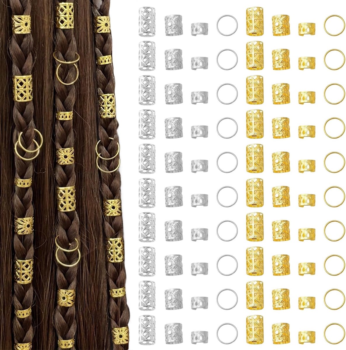 Haarringen 80 stuks - Goud en zilver - Haaraccessoires voor vlechten - Creëer unieke kapsels - ShopVlot