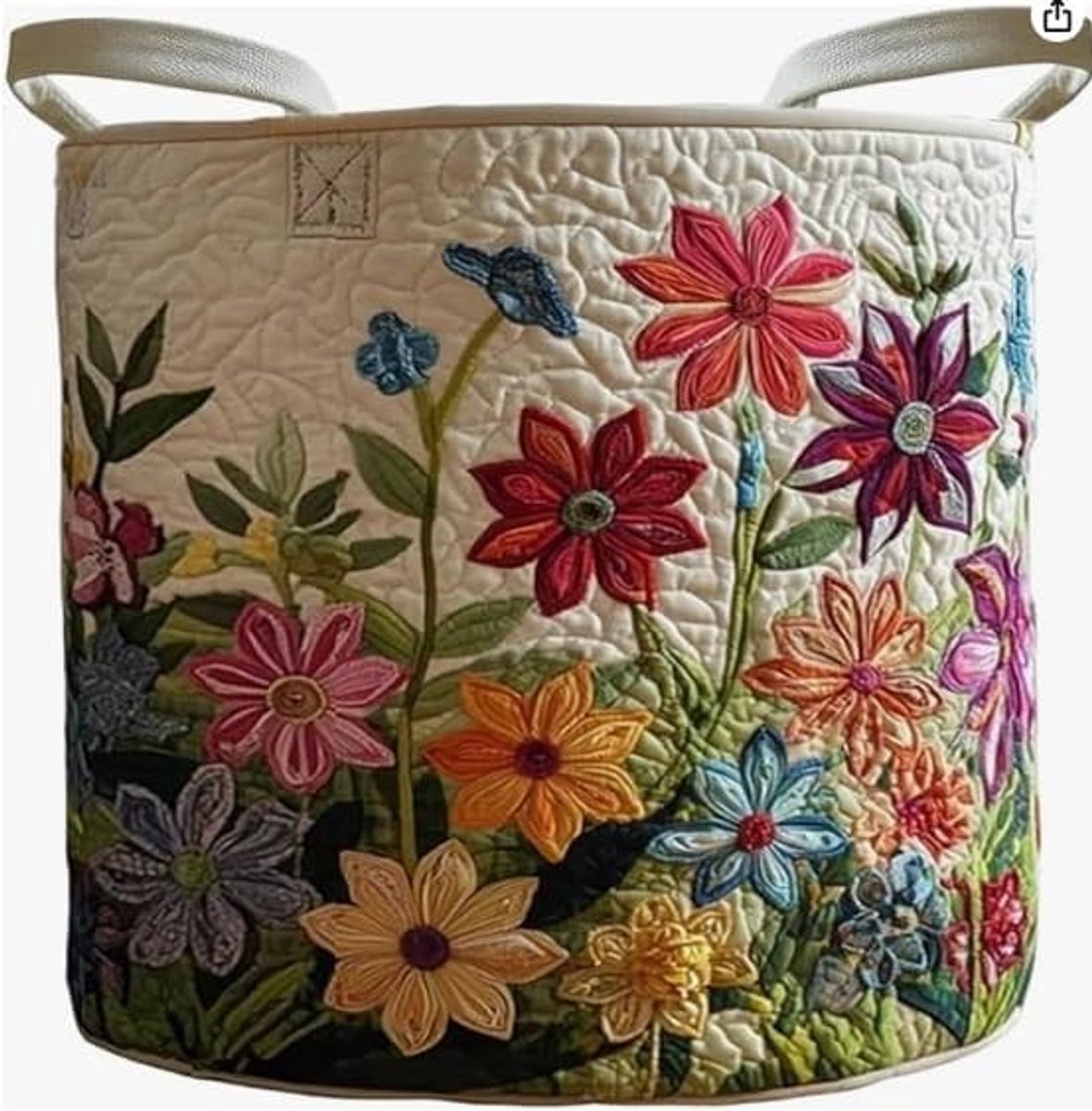Gewatteerde opvouwbare wasmand met bloemenprint en handvat, ideaal voor wasgoed en organisatie