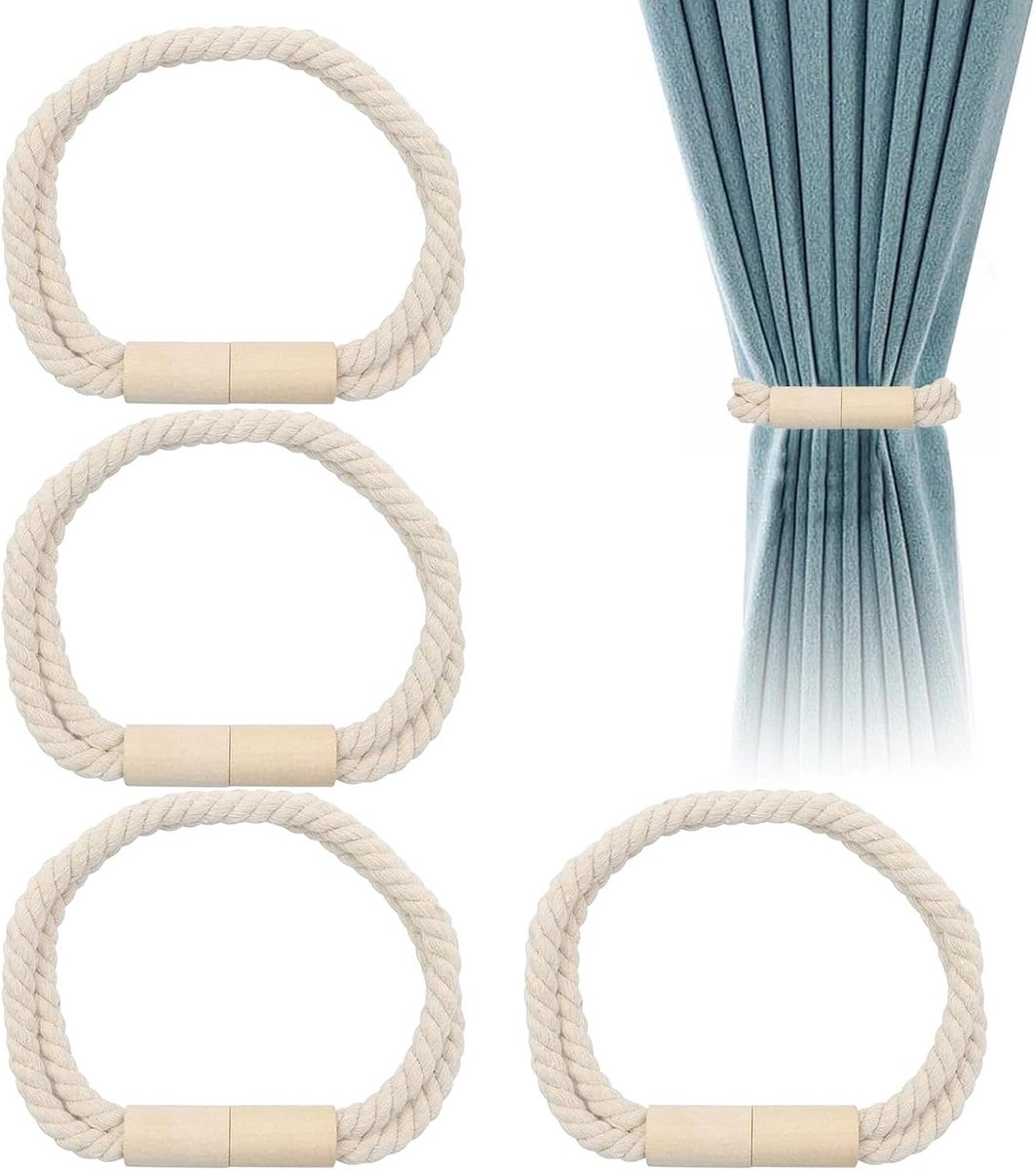 Gordijnhouders pack van 4 - beige 50 cm - magnetisch - ideaal voor woonkamer en slaapkamer - ShopVlot
