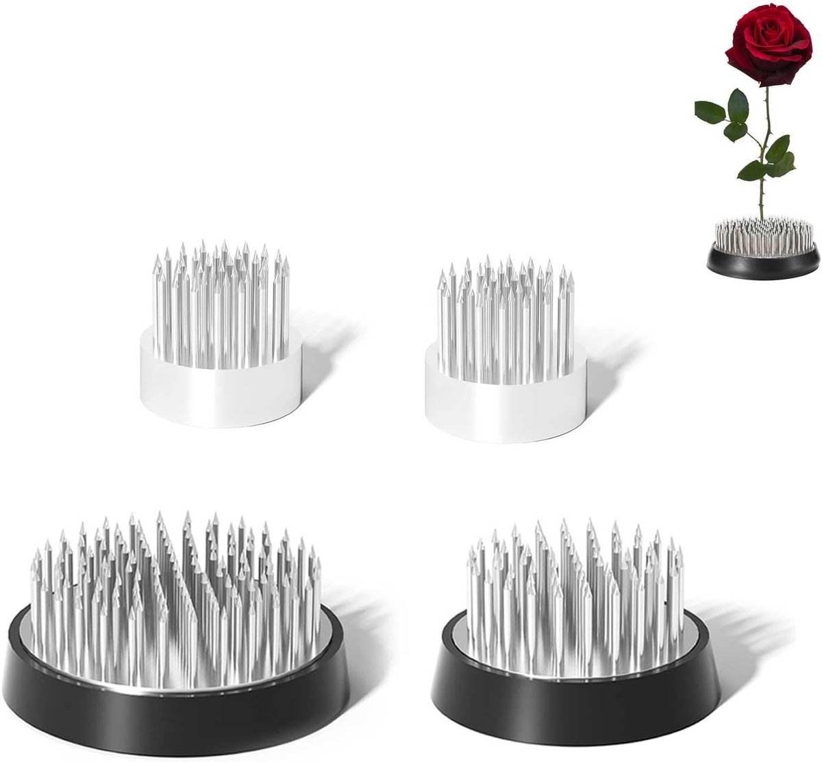 Ikebana bloemenhouder 4-delig - hoogwaardig roestvrij staal - met versterkte stalen naald - ShopVlot