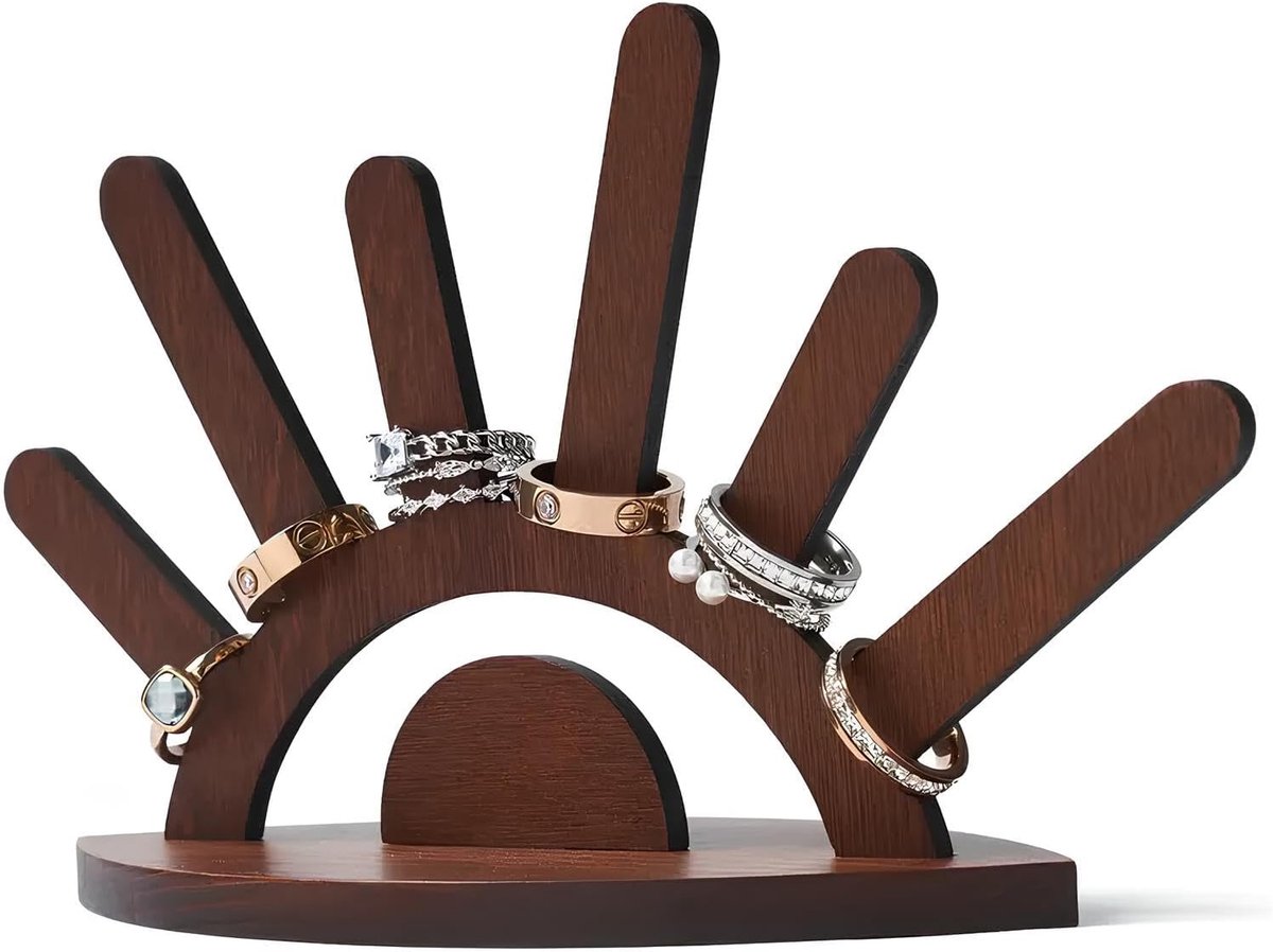 Ringstand Hout - Houten Ringhouder - Afneembare Sieraad Houder - Voor Ringen en Armbanden - ShopVlot