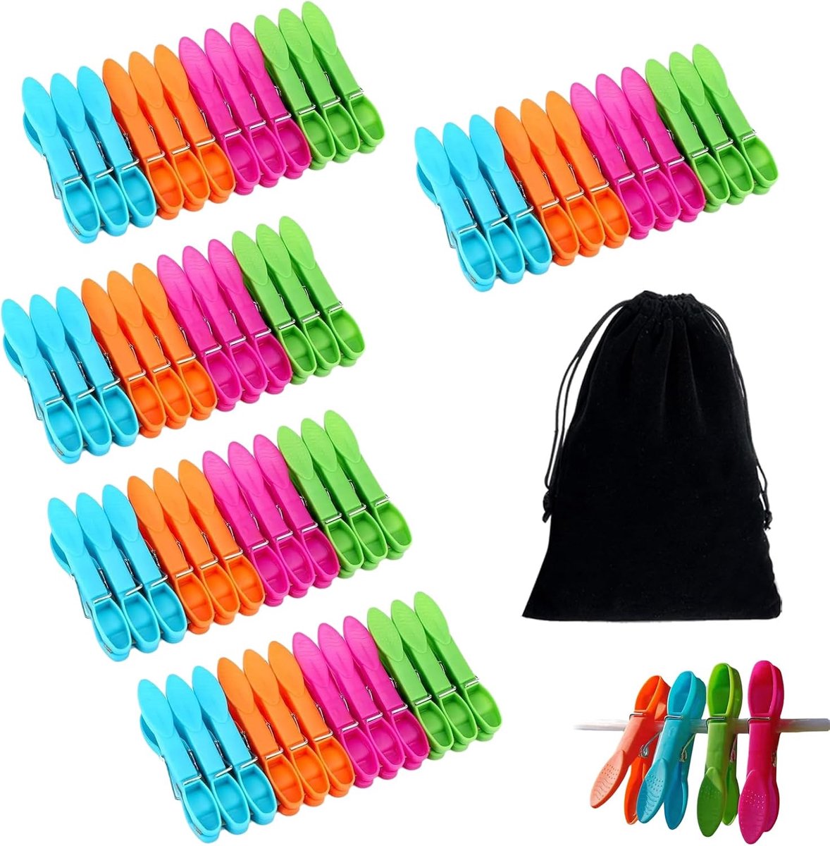 Wasknijpers 60 stuks - Hoogwaardig PP-materiaal - Roestvrijstalen veren - Ideaal voor binnen en buiten - ShopVlot